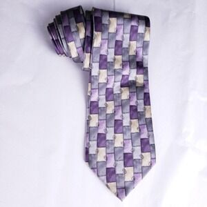 Cocktail Colors Silk Tie Purple Gray Beige Block Print Geometric Pattern
